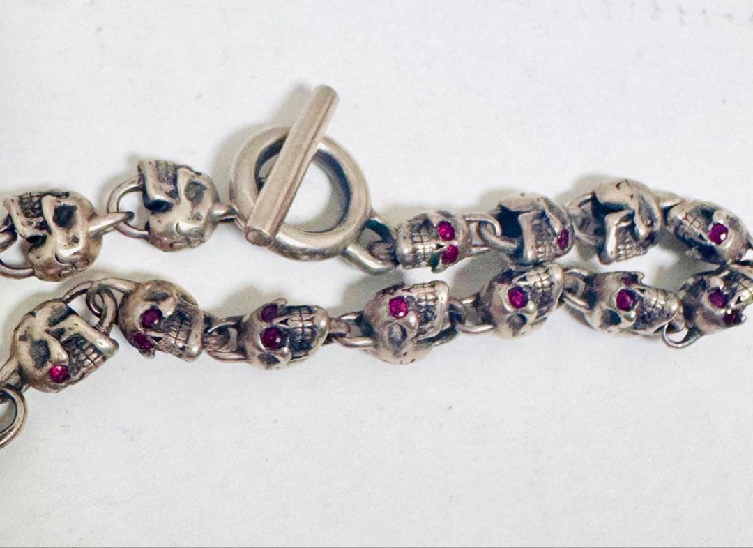 42万円購入　天然ルビー　ロックンライド　スカルブレスレット　シルバー925