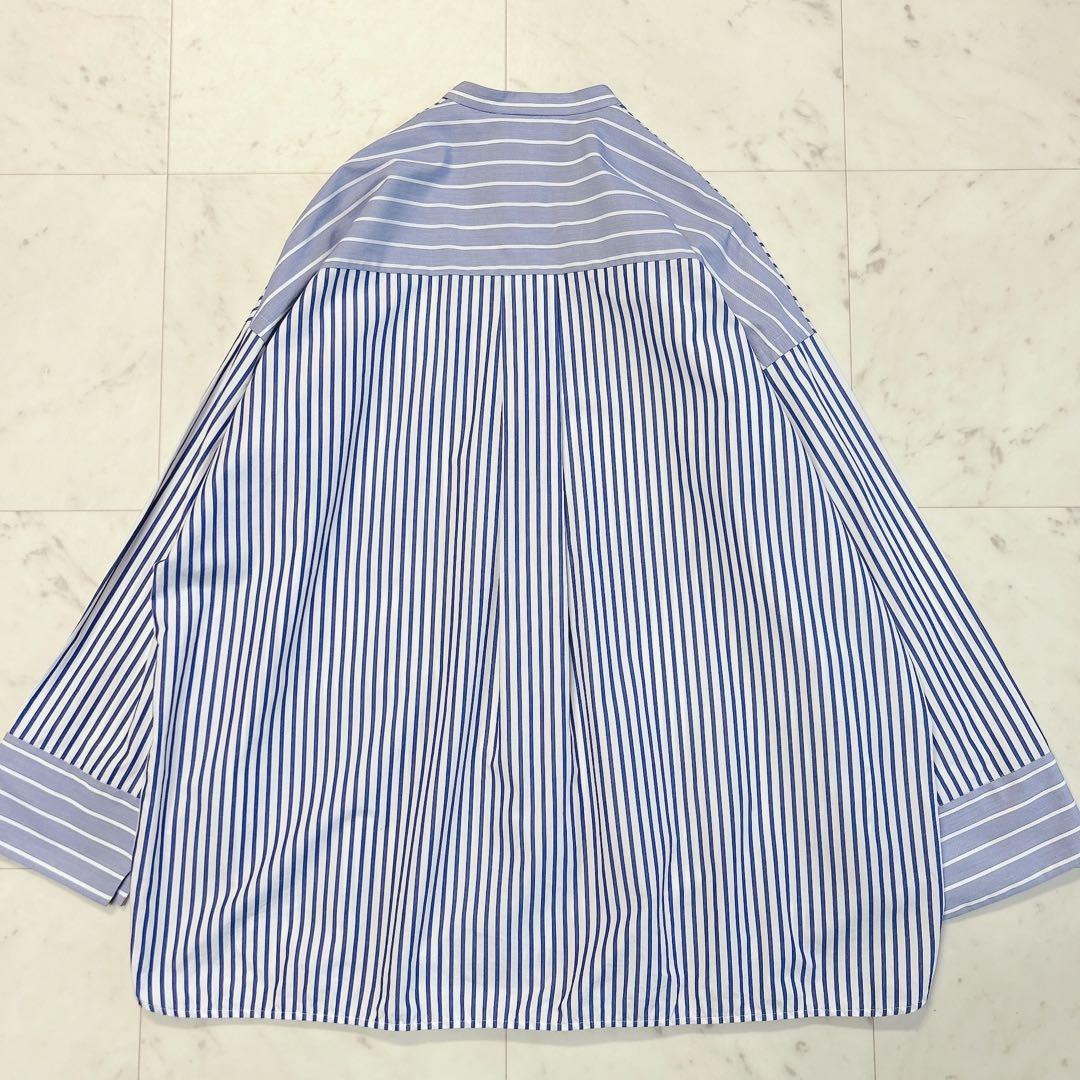 nagonstans ブルーストライプ シャツ バンドカラー M 23ss