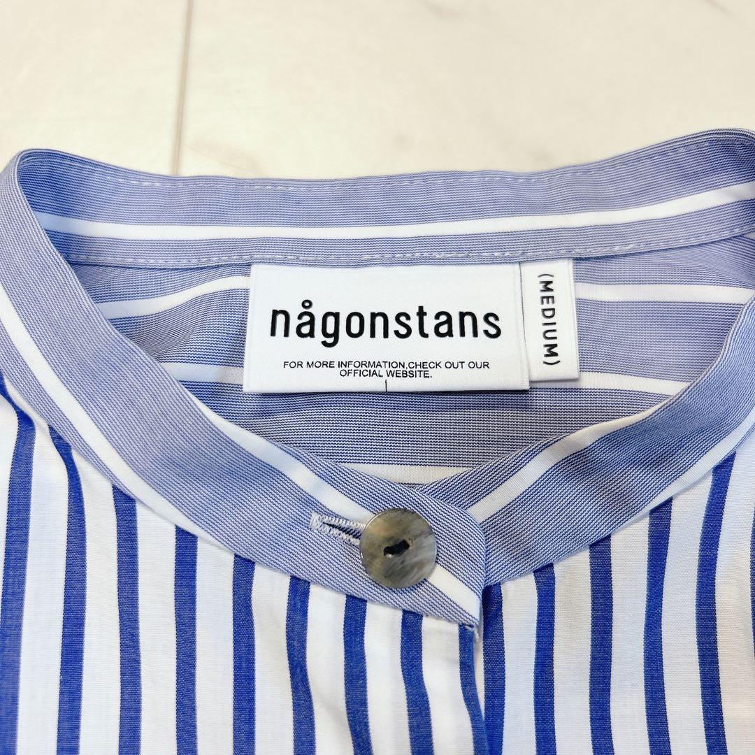 nagonstans ブルーストライプ シャツ バンドカラー M 23ss