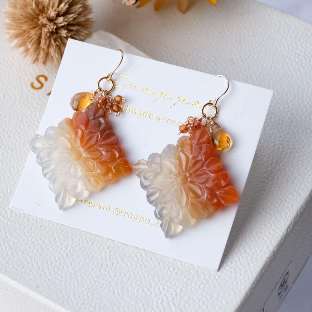 Kaya 様14kgfバイカラーカーネリアン フラワーカービングチャーム