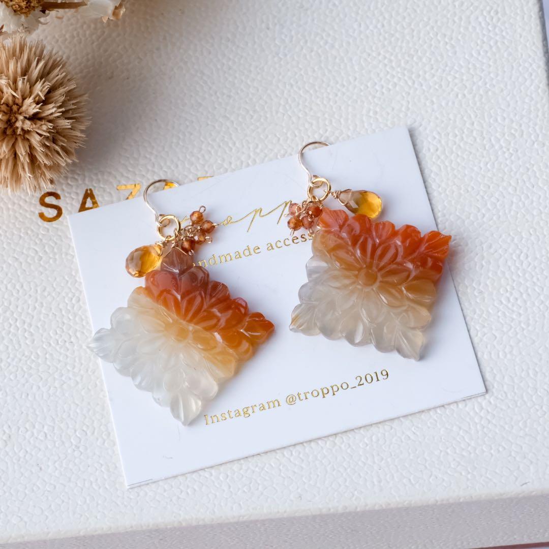 Kaya 様14kgfバイカラーカーネリアン フラワーカービングチャーム