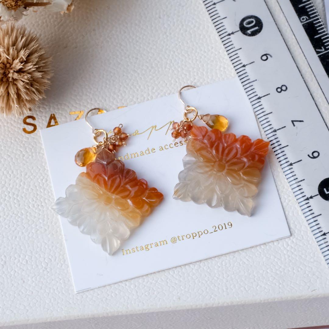 Kaya 様14kgfバイカラーカーネリアン フラワーカービングチャーム