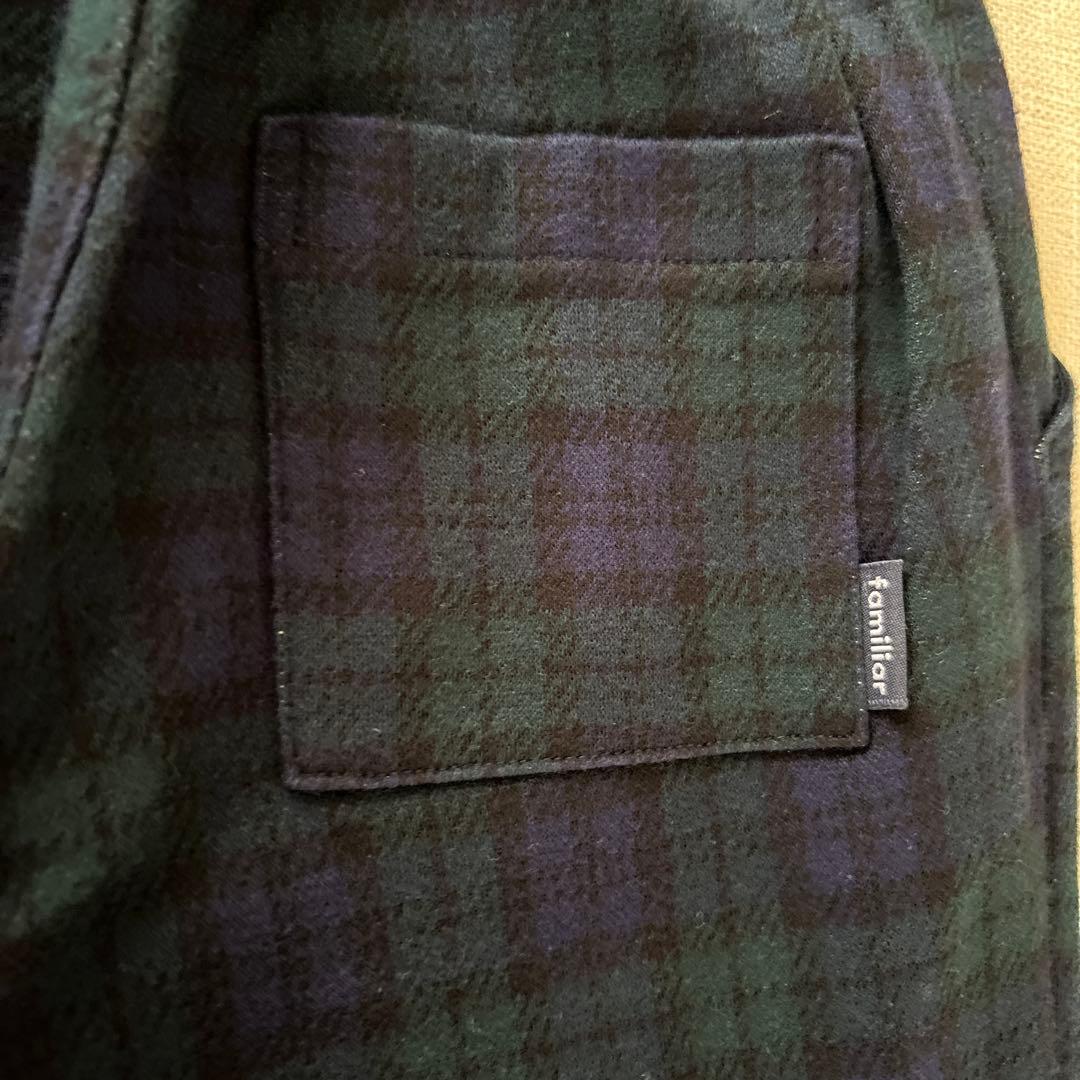 ファミリア　現行品　チェック　ロングパンツ　ネイビー　グリーン　プルオン　ゴム