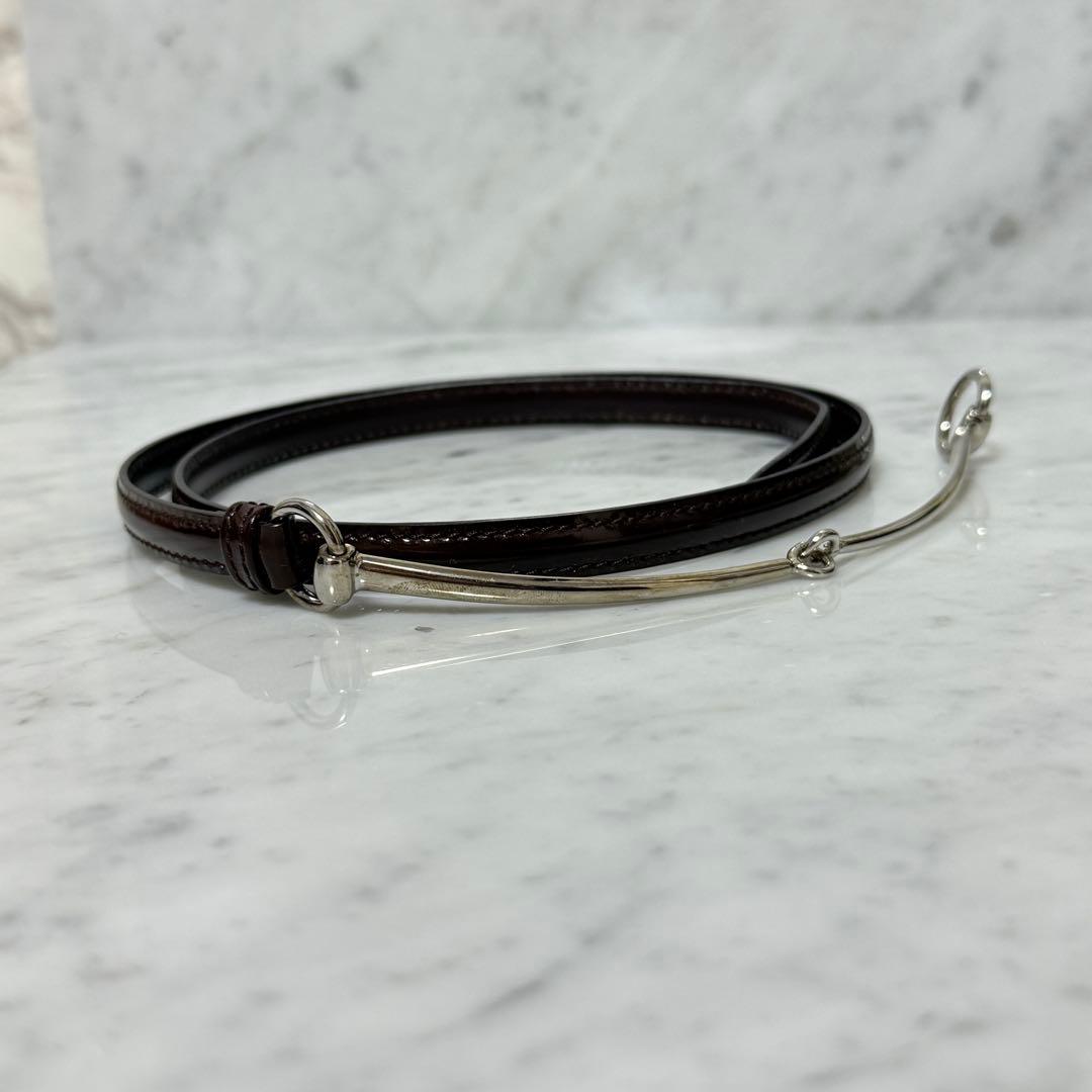 GUCCI グッチ ベルト 細ベルト 本革 レザー ホースビット シルバー 銀