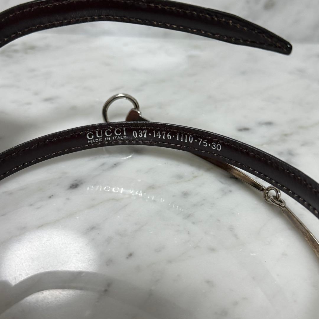 GUCCI グッチ ベルト 細ベルト 本革 レザー ホースビット シルバー 銀