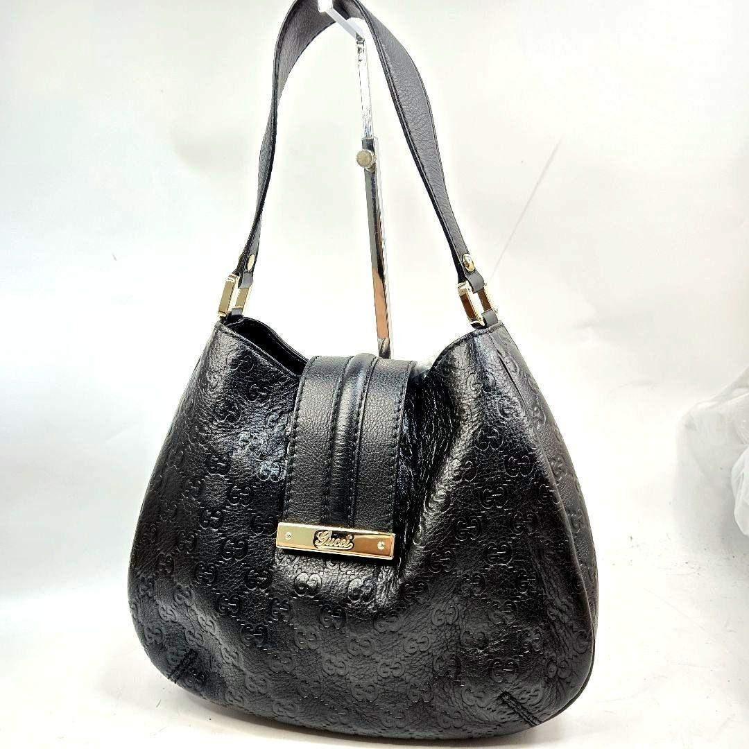 ほぼ未使用 GUCCI ホーボー型 GGシマレザー ショルダーバッグ