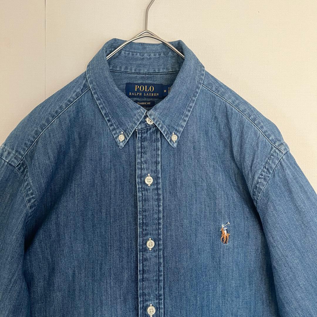 【人気希少現行QR★未使用に近い】ラルフローレンデニムシャンブレーBDシャツ◆M