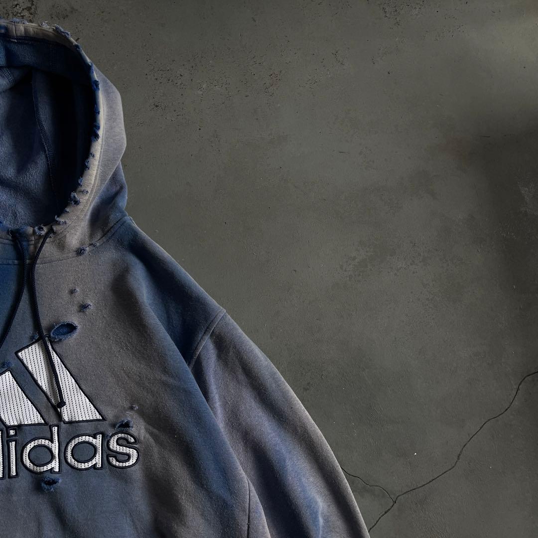 00's “broken”2XO”フェード“ターコイズブルー“襤褸 hoodie