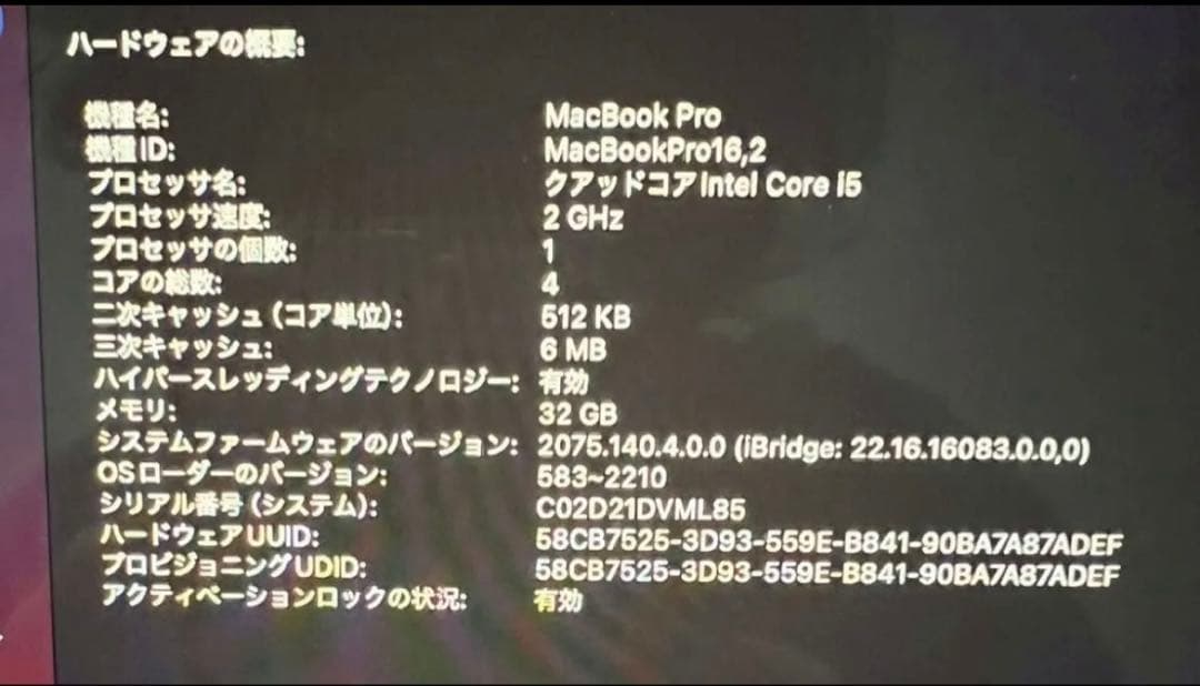 MacBook Pro 2020 13インチ Corei5 32GB Apple