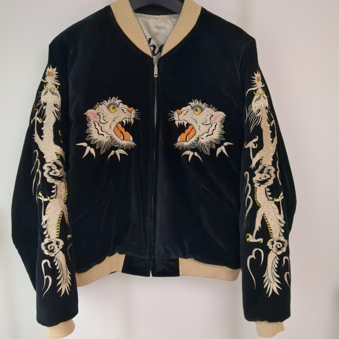 美品90s テーラー東洋　別珍 スカジャン 虎　龍　日本地図スーベニアジャケット