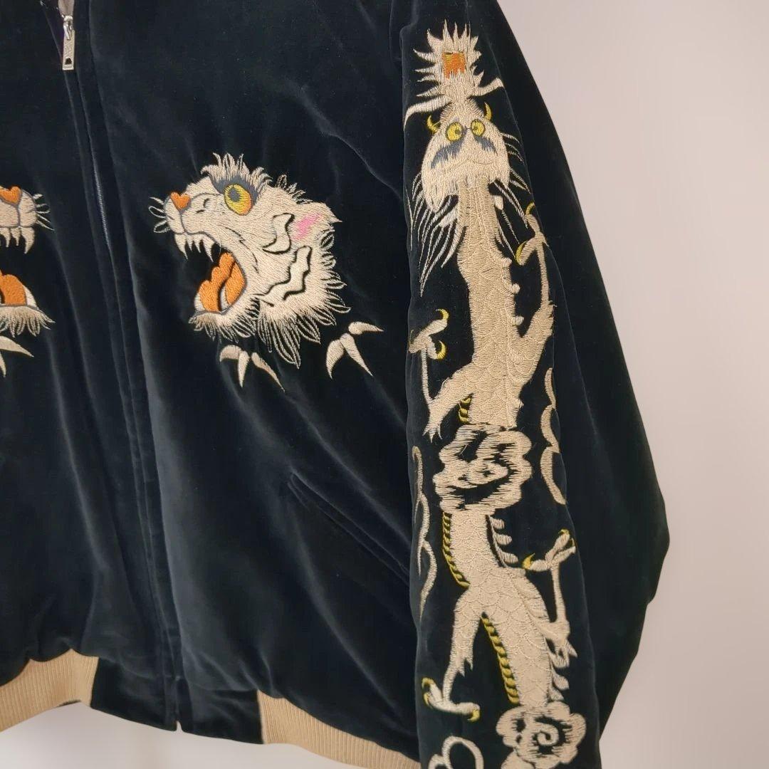 美品90s テーラー東洋　別珍 スカジャン 虎　龍　日本地図スーベニアジャケット