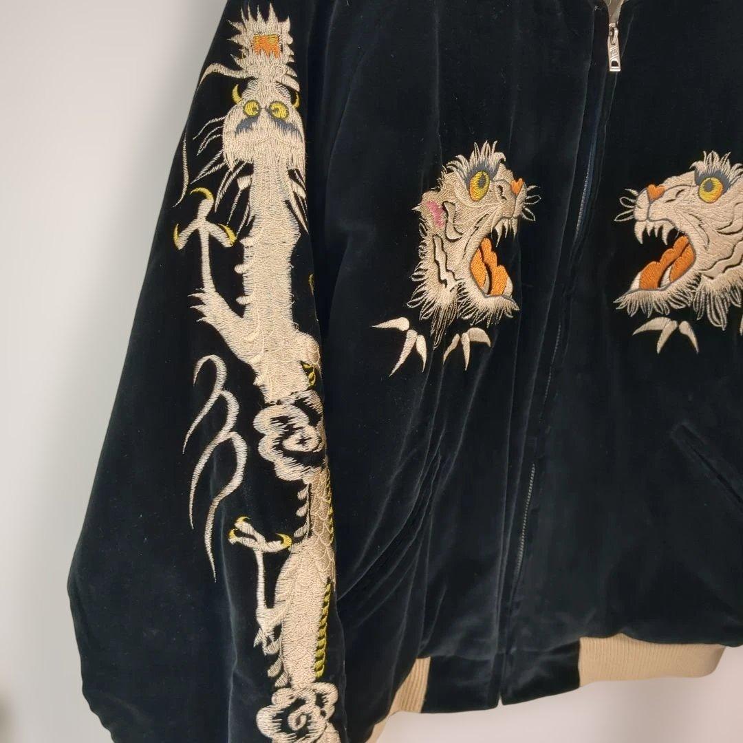 美品90s テーラー東洋　別珍 スカジャン 虎　龍　日本地図スーベニアジャケット