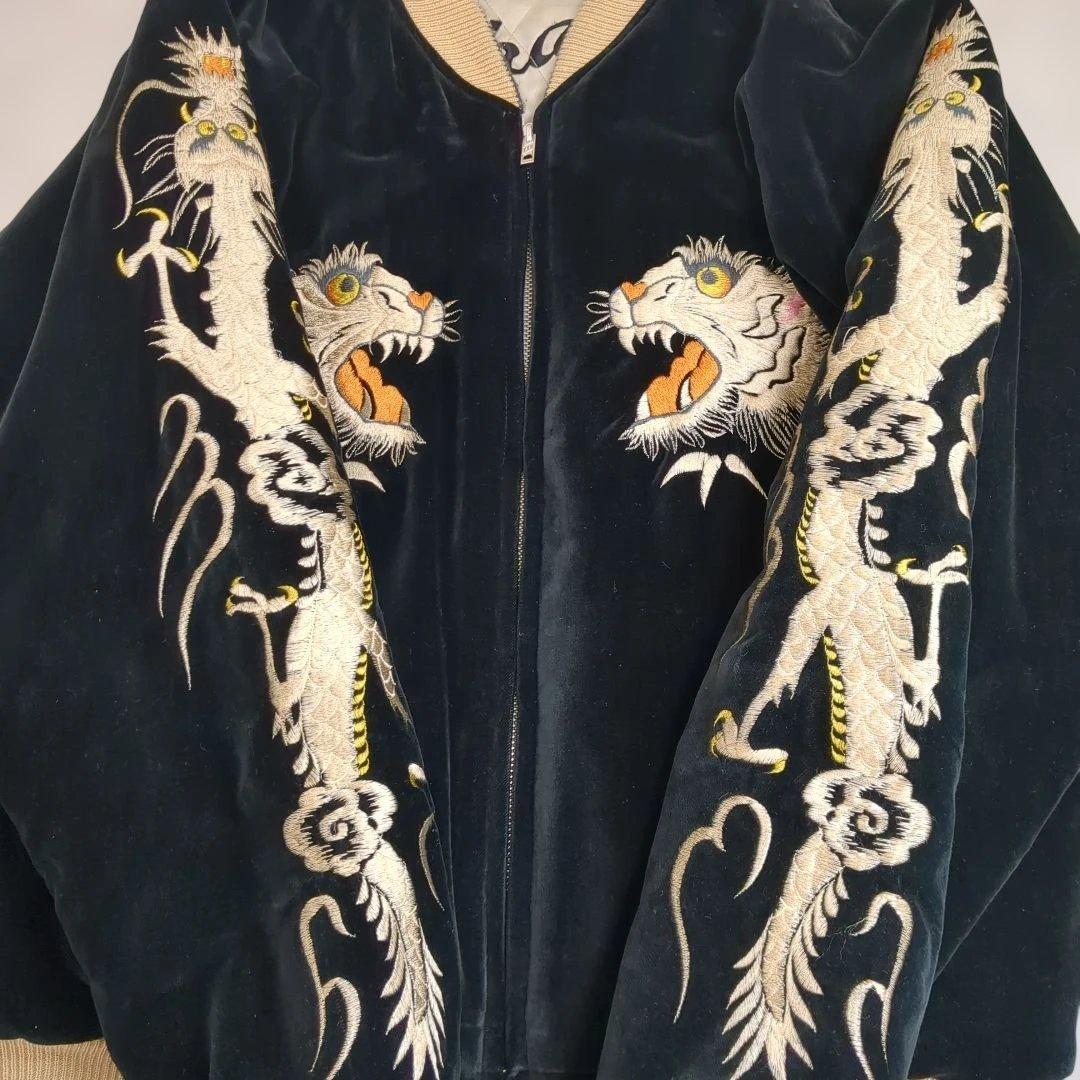 美品90s テーラー東洋　別珍 スカジャン 虎　龍　日本地図スーベニアジャケット