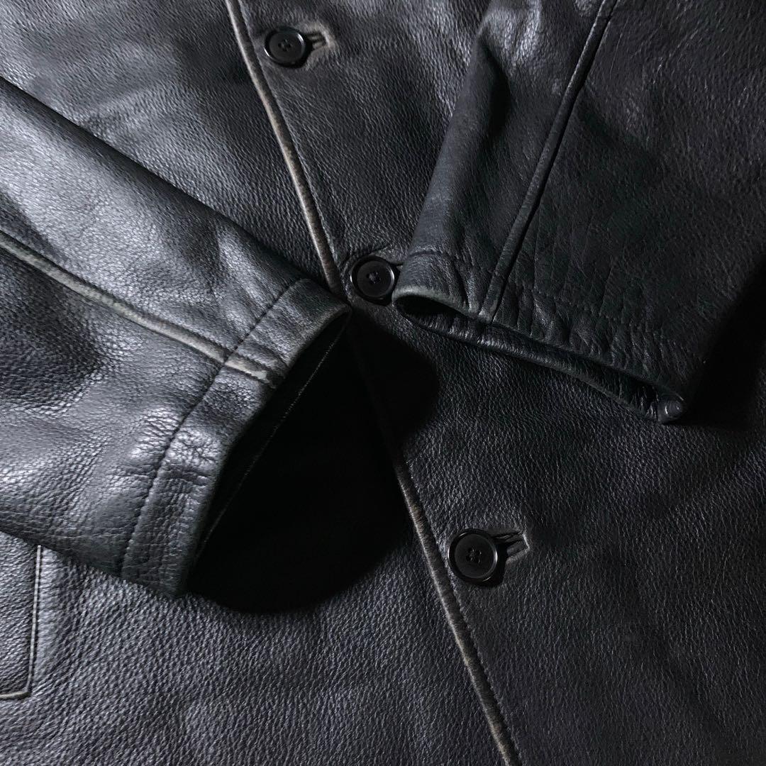 00s Brooks Brothers シボ革 レザー カーコート 黒 L