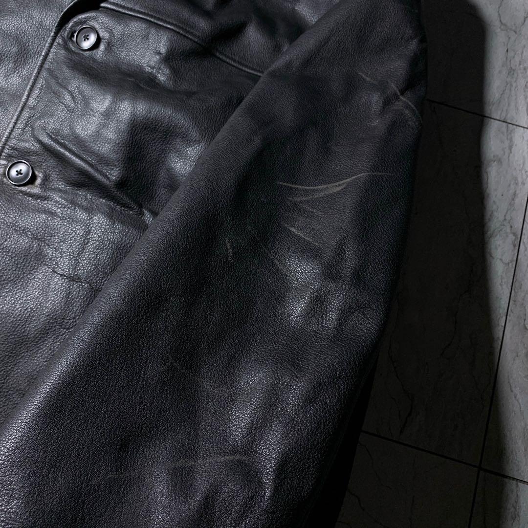 00s Brooks Brothers シボ革 レザー カーコート 黒 L