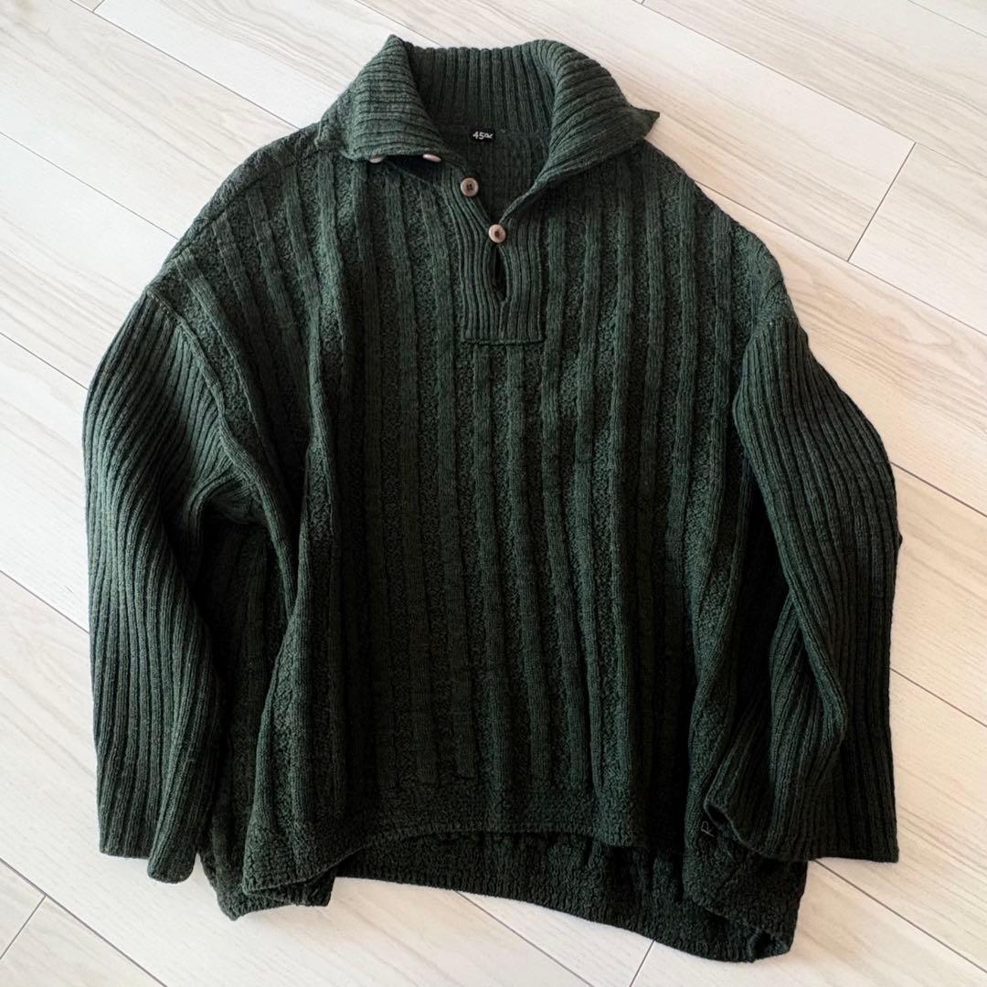 45R アルルニットのプルオーバー馬比古セーター　グリーン