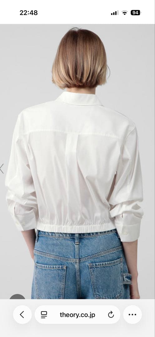 【美品・未使用】theory コットンホワイトクロップドシャツ