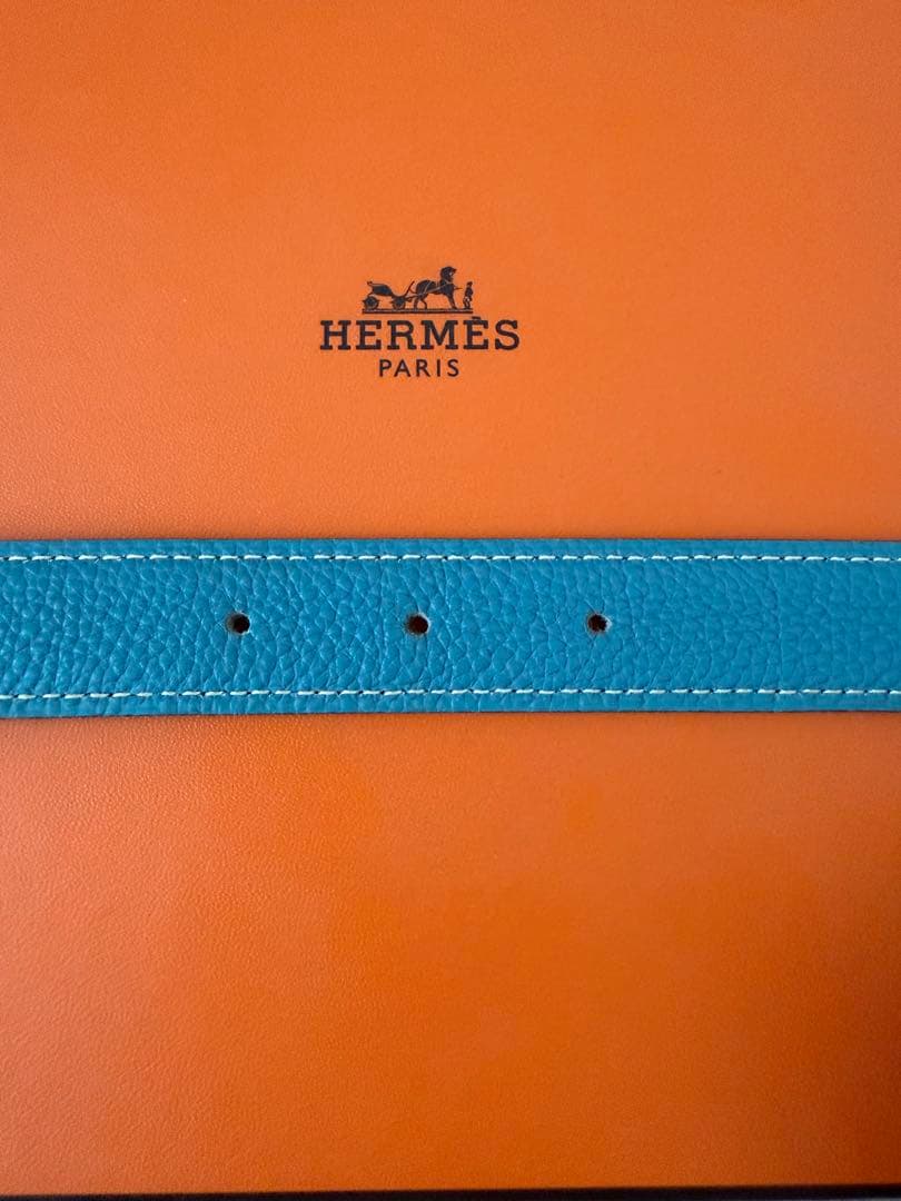 HERMES ブラック ブルー ブラック リバーシブルベルト H字型バックル