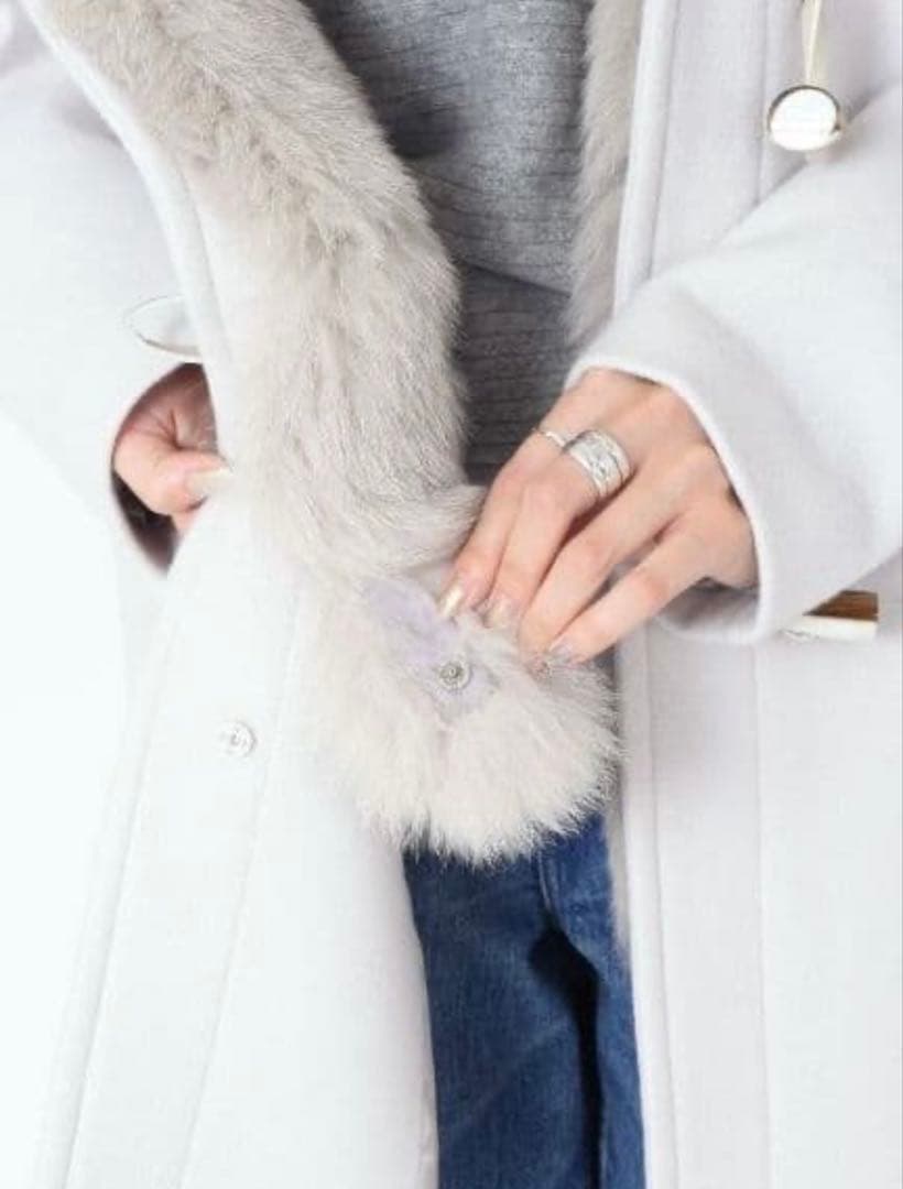 SHIPS ファー付きダッフルコート ホワイト