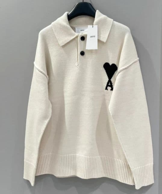 AMI PARIS ホワイト ニット セーター ポロニット M