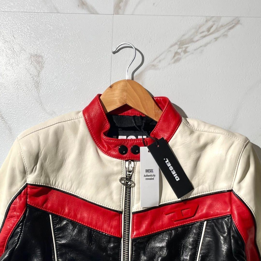 未使用　定価22万　ディーゼル Dロゴ　ライダース　レザージャケット レッド