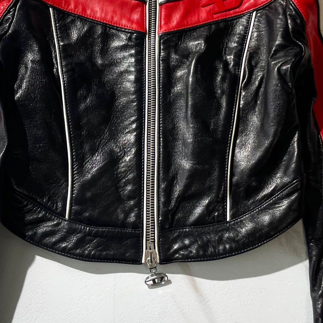 未使用　定価22万　ディーゼル Dロゴ　ライダース　レザージャケット レッド