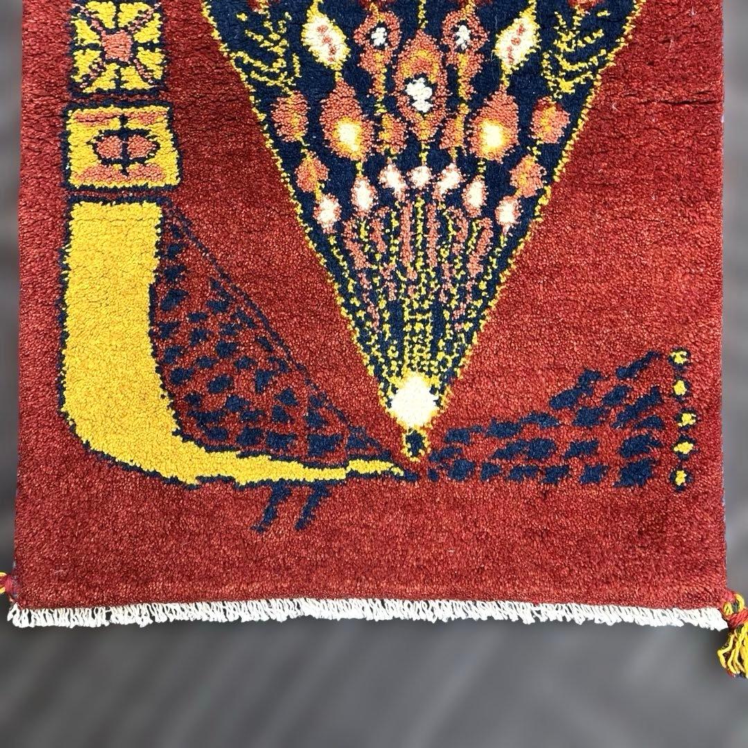 【T】早い者勝ち✨ペルシャ　ギャッベ　玄関マット　ラグ86x58cm　茜色　孔雀