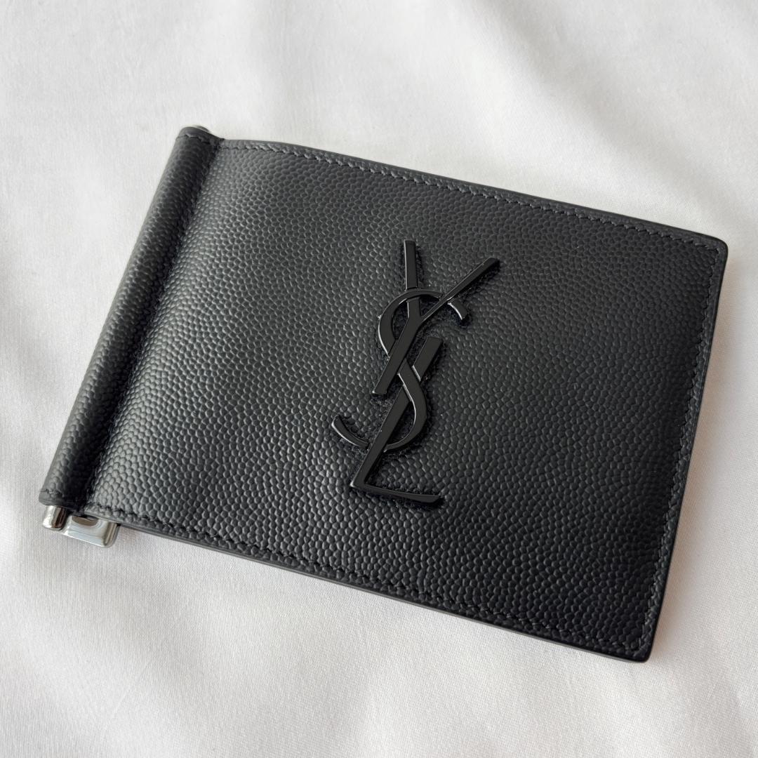 極美品 サンローラン キャビアスキン マネークリップ レザー お洒落 ブラック