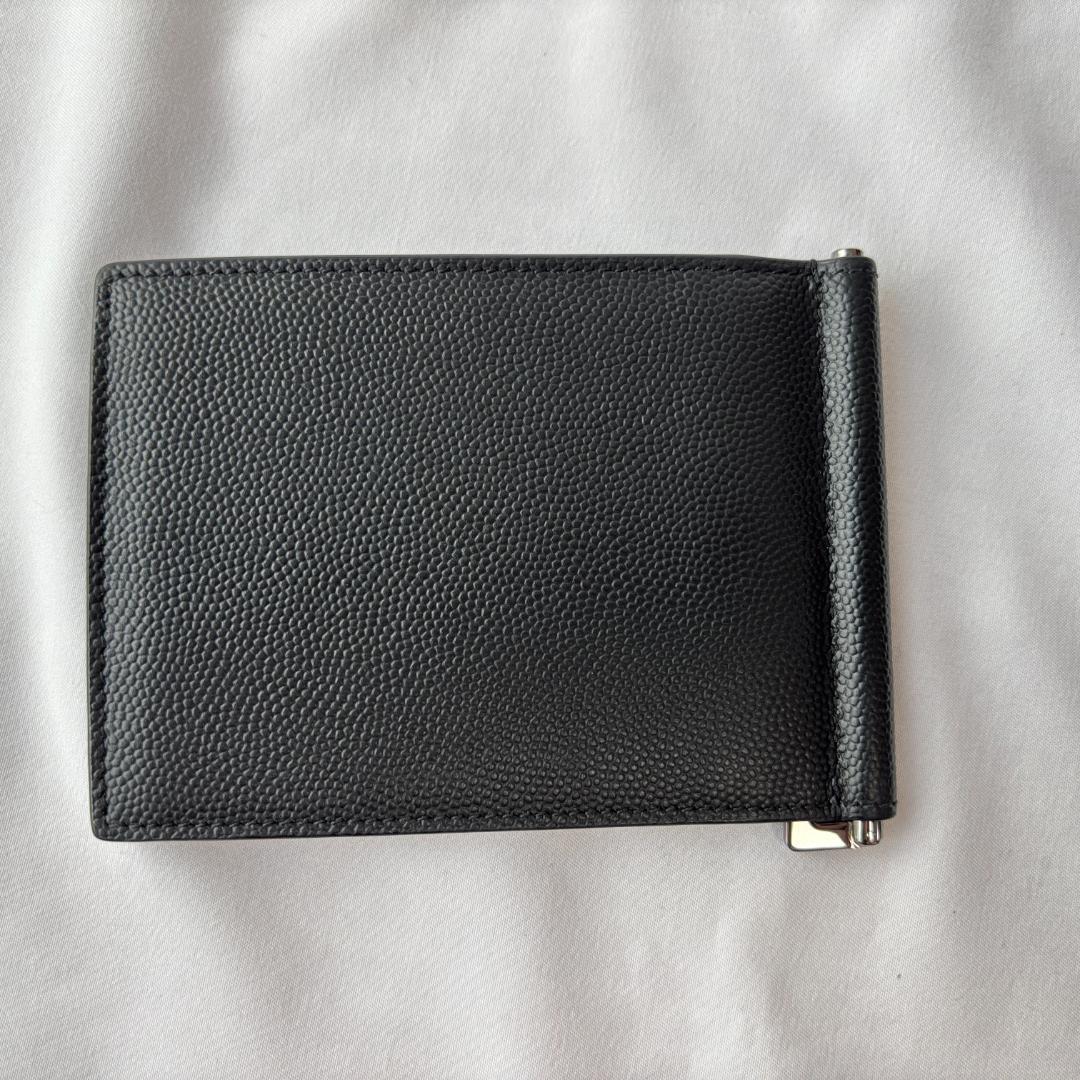 極美品 サンローラン キャビアスキン マネークリップ レザー お洒落 ブラック