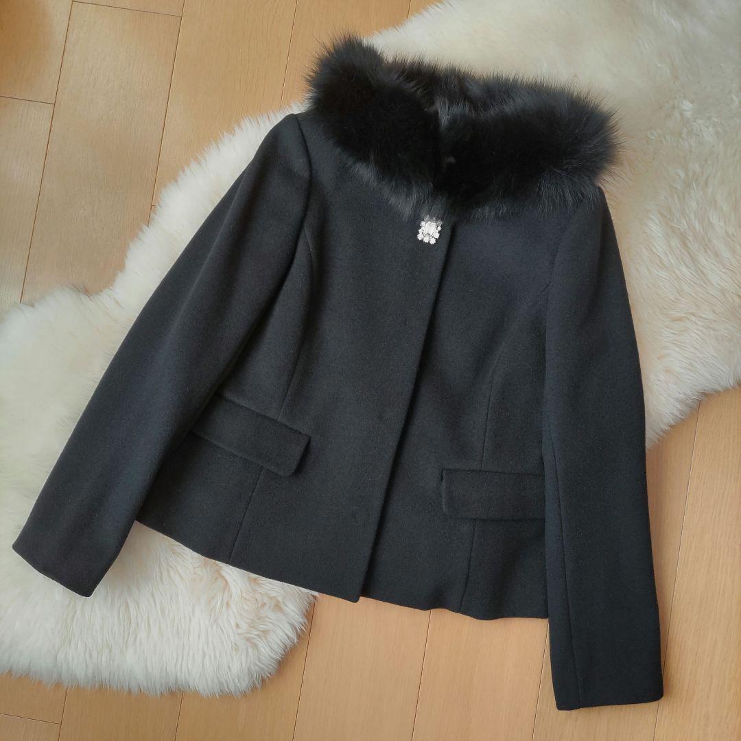 未使用☆38☆FOXファー付☆ノーカラージャケット☆デビュー・ド・フィオレ