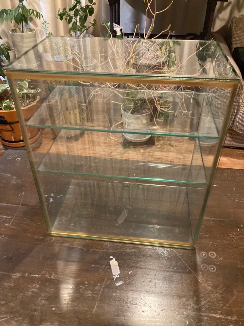 昭和レトロ　ガラスショーケース　中棚2段　ディスプレイケース　背面引戸