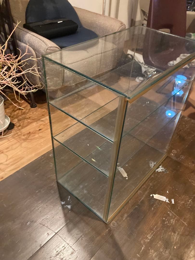 昭和レトロ　ガラスショーケース　中棚2段　ディスプレイケース　背面引戸