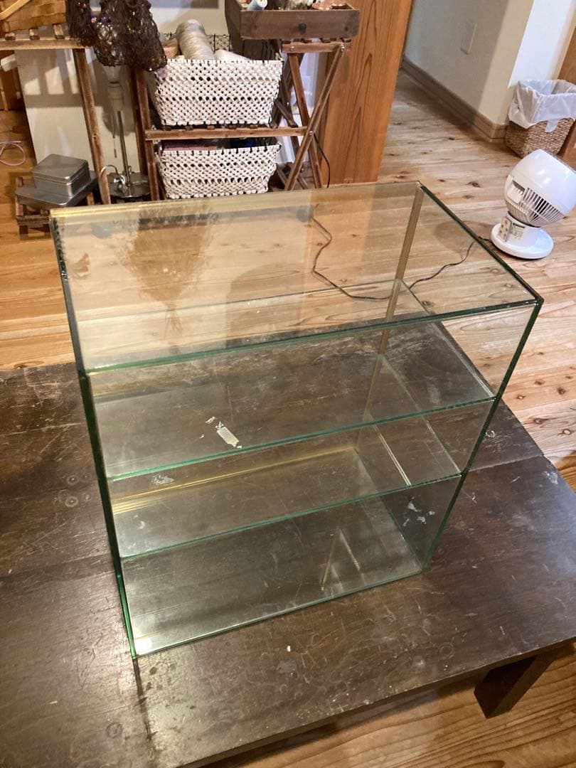 昭和レトロ　ガラスショーケース　中棚2段　ディスプレイケース　背面引戸