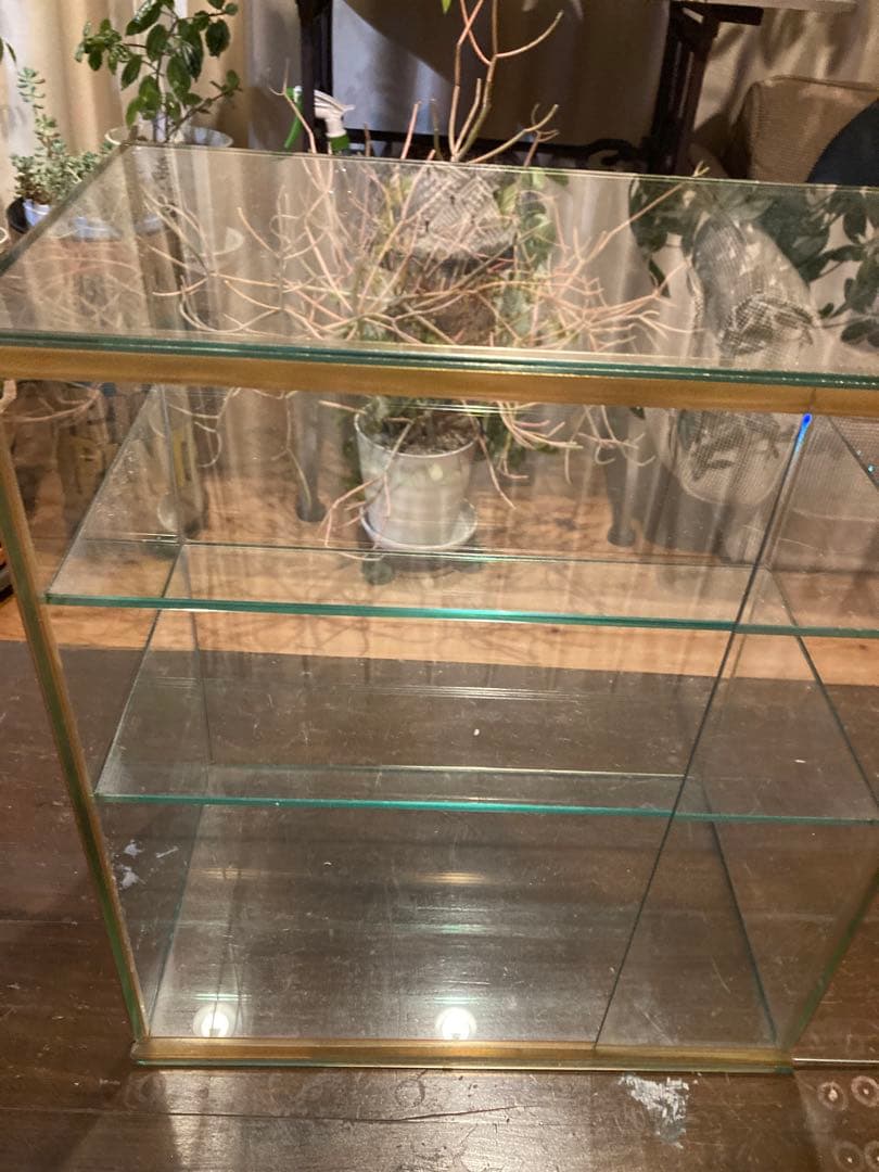 昭和レトロ　ガラスショーケース　中棚2段　ディスプレイケース　背面引戸