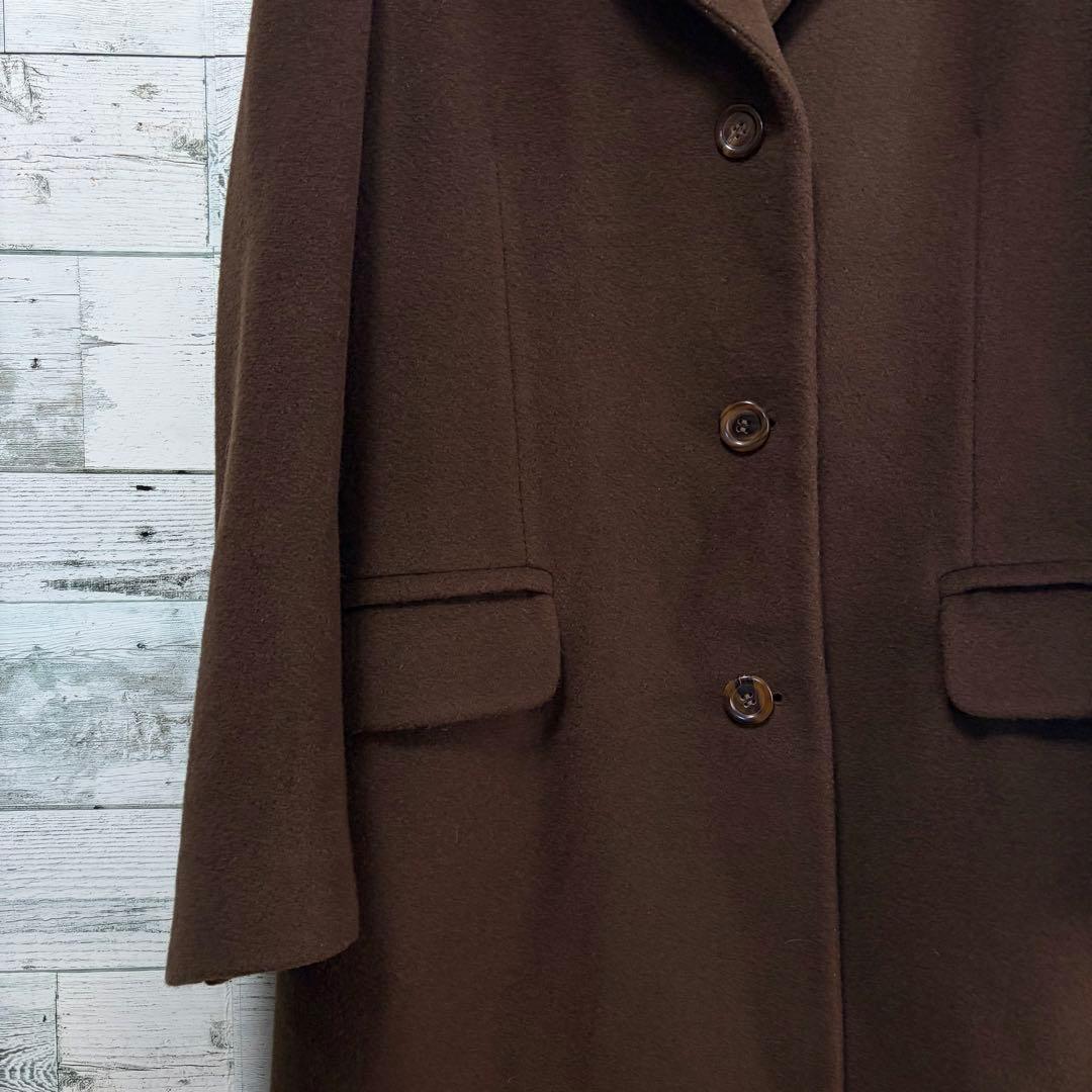 ☆大きいサイズ・XL☆チェスターコート　裏地総柄　羊毛&カシミヤ　ブラウン
