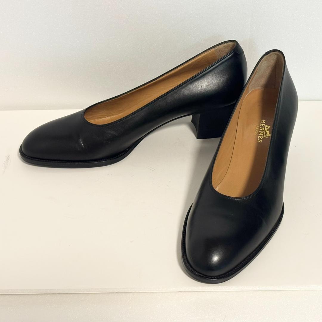 【ランクAB】HERMES パンプス 38.5 約25cm レザー ブラック
