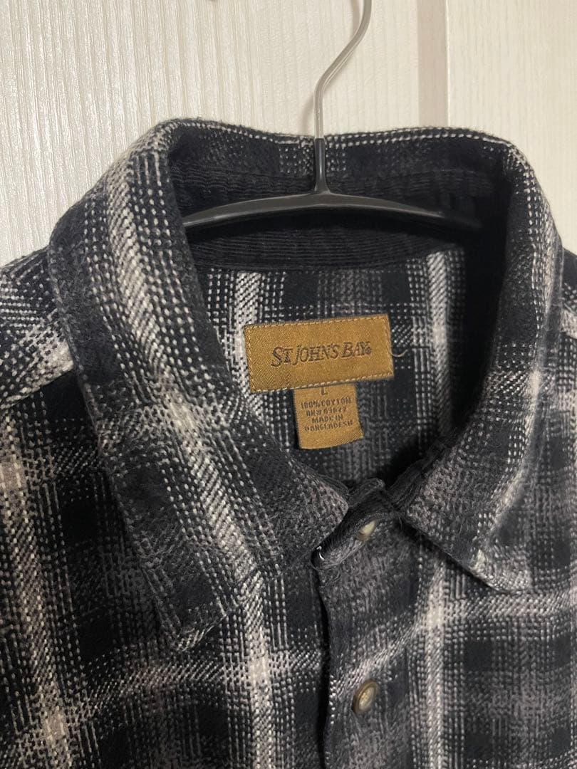 ST JOHN'S BAY オンブレ フランネルシャツ ブラック L
