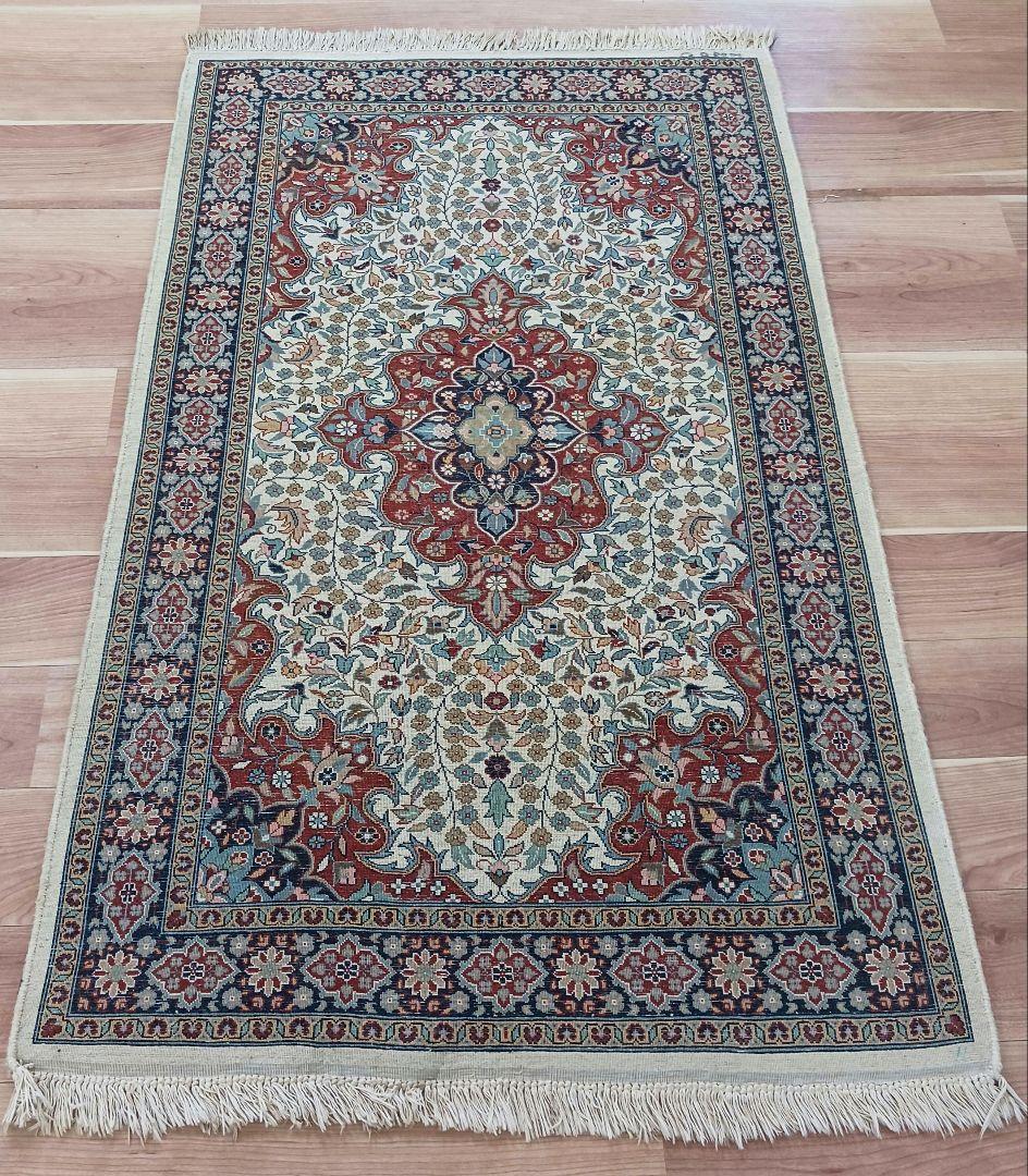 Y2651 高級トルコ絨毯 ウール 手織り 158×96㎝ 小花柄