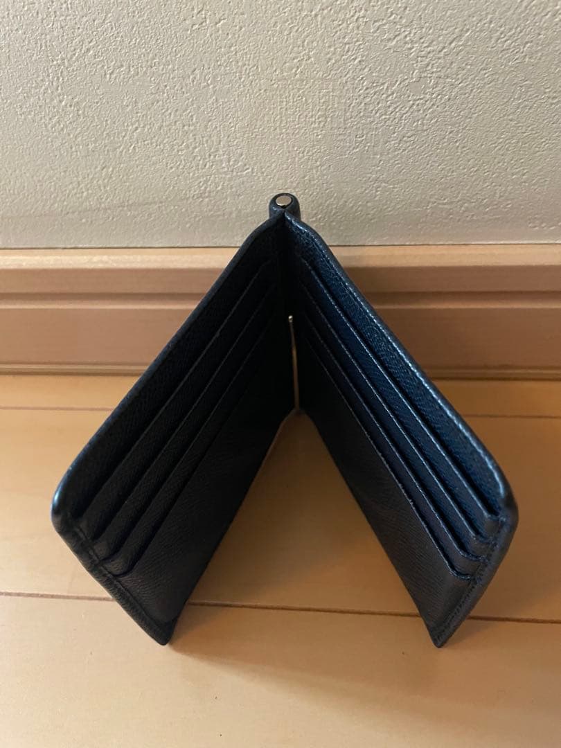 ブルガリBVLGARI マネークリップ ネイビー レザー メンズ