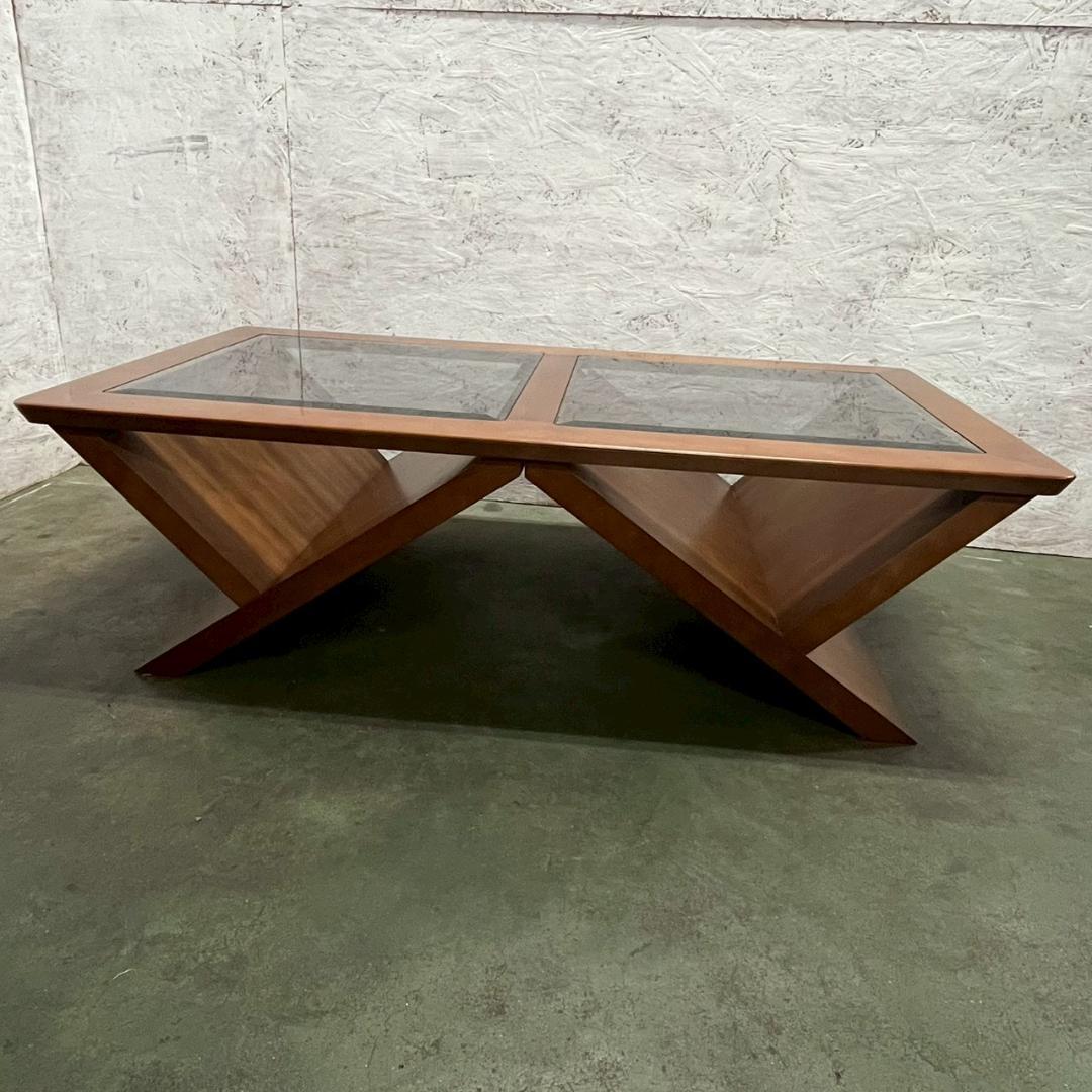 【マルニ】 センターテーブル ローテーブル 木製 ガラス天板 A0874