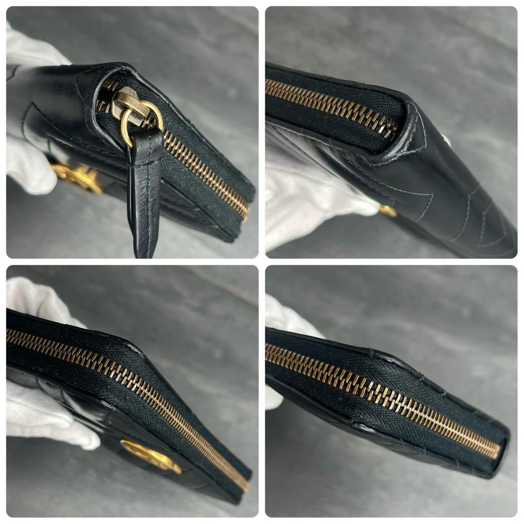 【美品】GUCCI GGマーモント 長財布 ラウンドファスナー キルティング 黒
