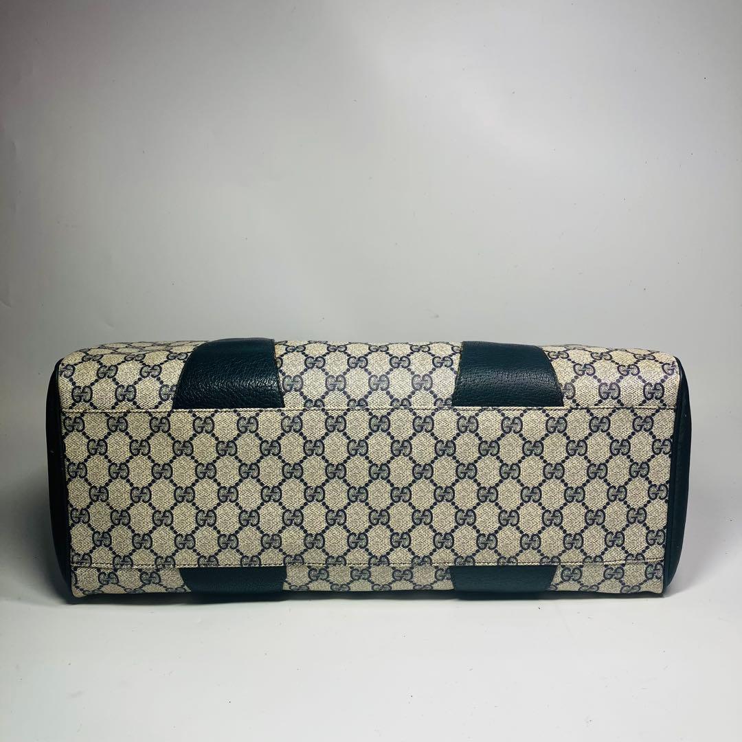 美品　オールドグッチ シェリーライン ボストンバッグ ネイビー レザー A4