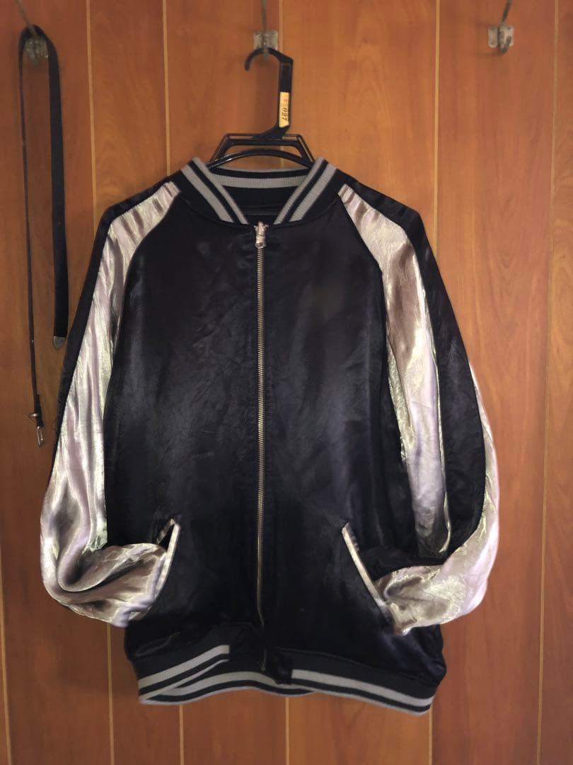 絡繰魂 和柄 スカジャン メンズ 総刺繍 リバーシブル 満月 夜 銀狼 遠吠え