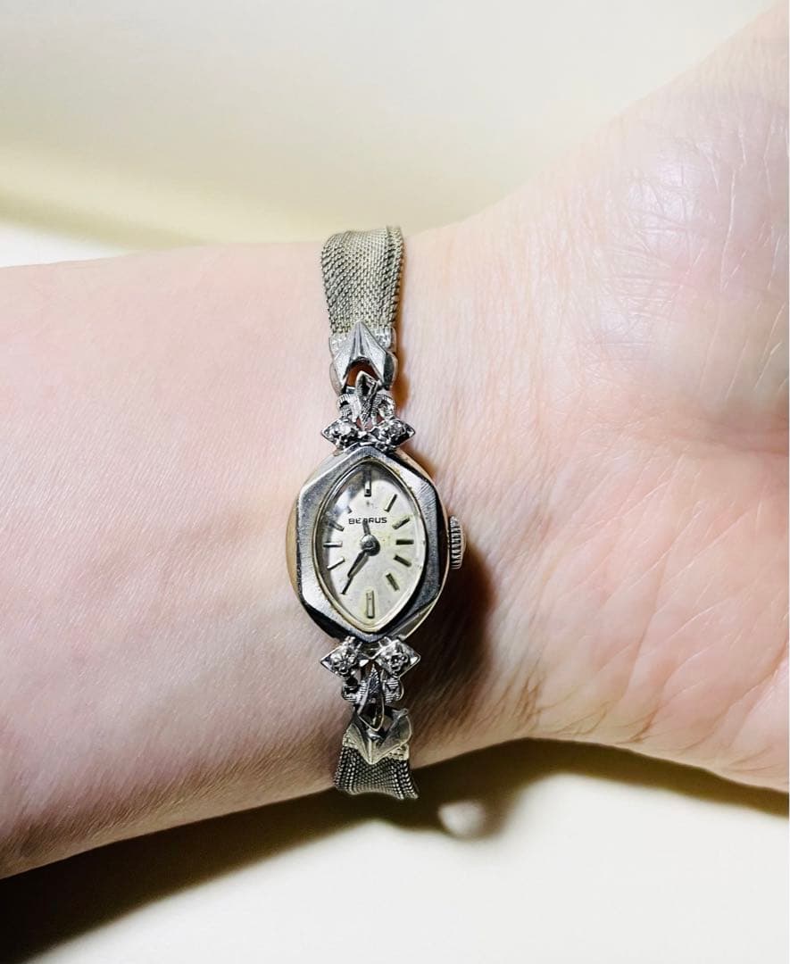 アンティークレディース時計 BENRUS K14 ホワイトゴールド