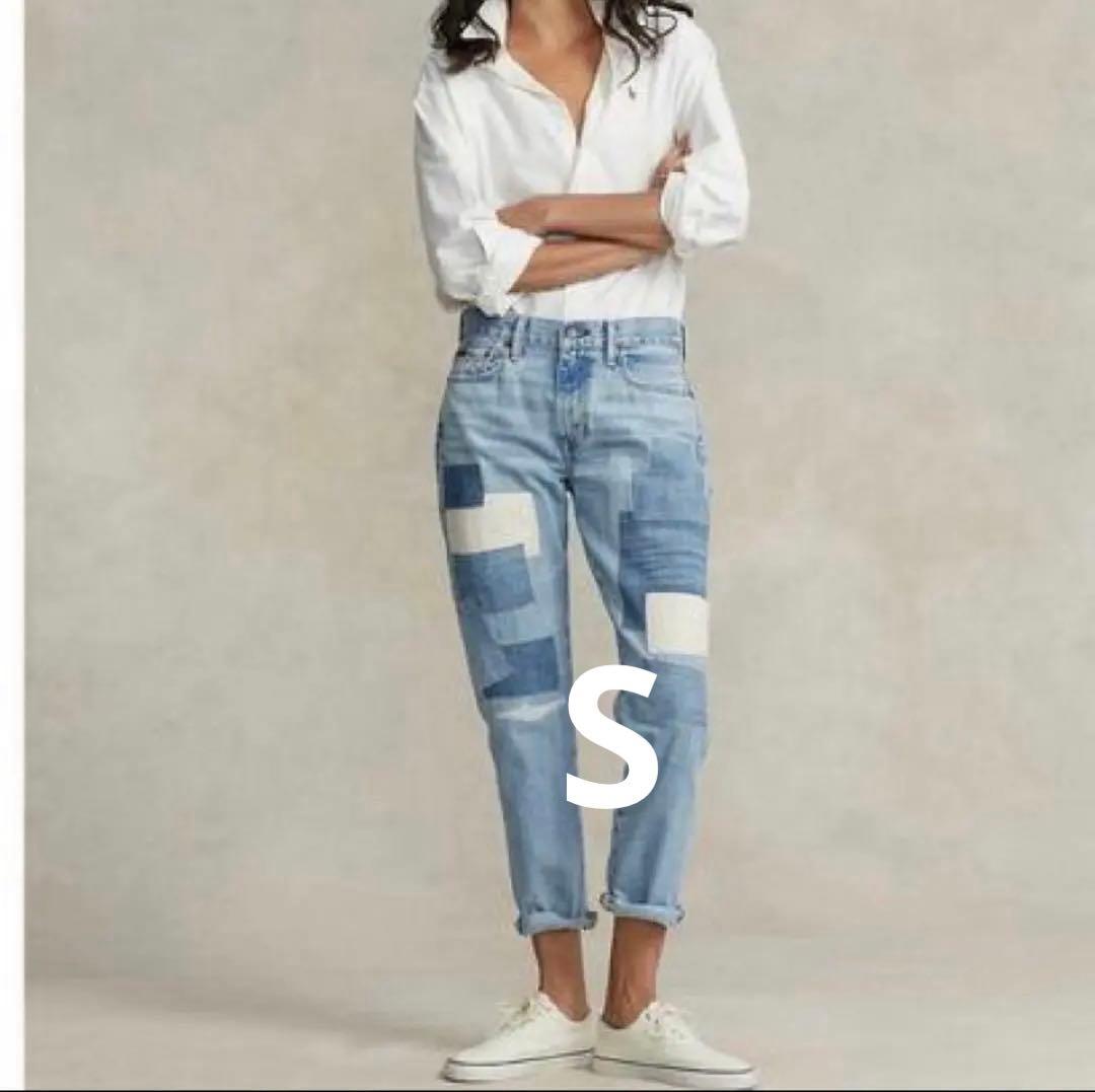 【本日お値引】ポロ　パッチワーク　デニム　ボーイフレンドジーンズ　ロゴ入り　25