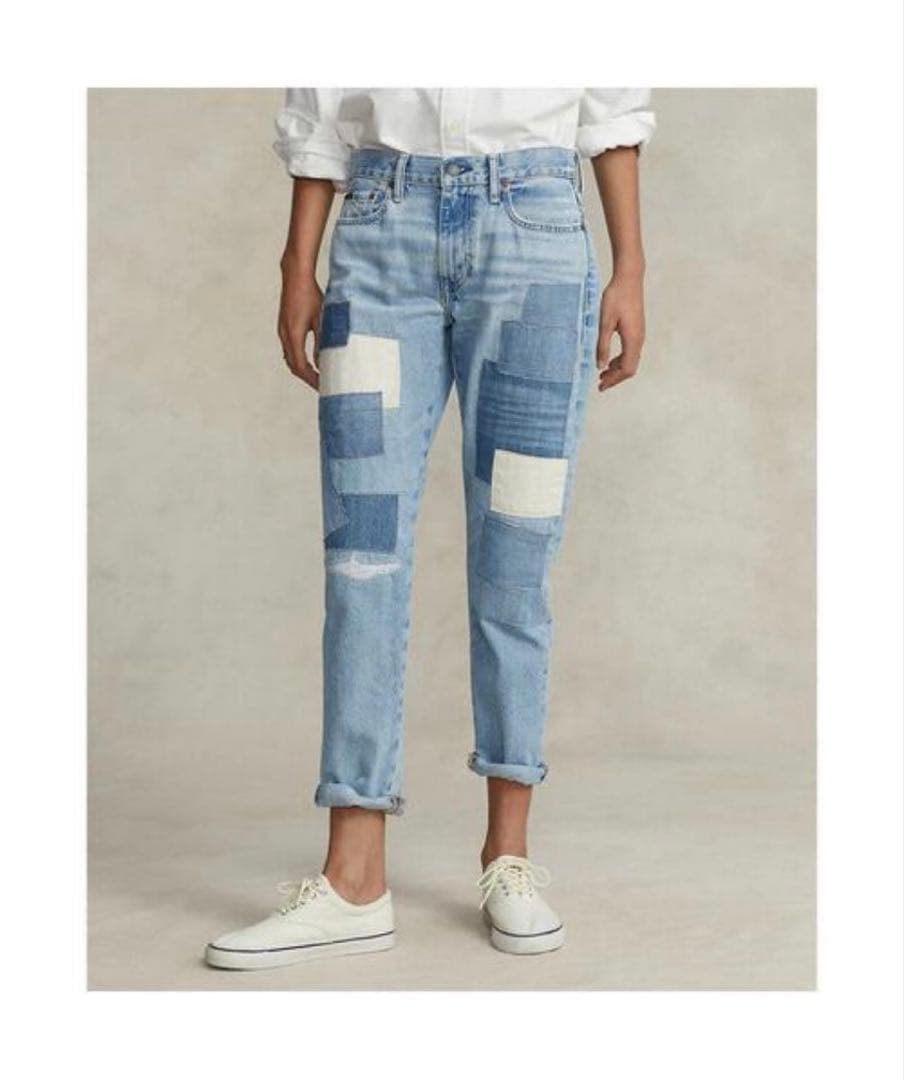 【本日お値引】ポロ　パッチワーク　デニム　ボーイフレンドジーンズ　ロゴ入り　25