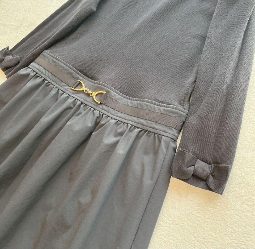 美品 M'S GRACY 2023 ニット タフタ ワンピース ブラック　42