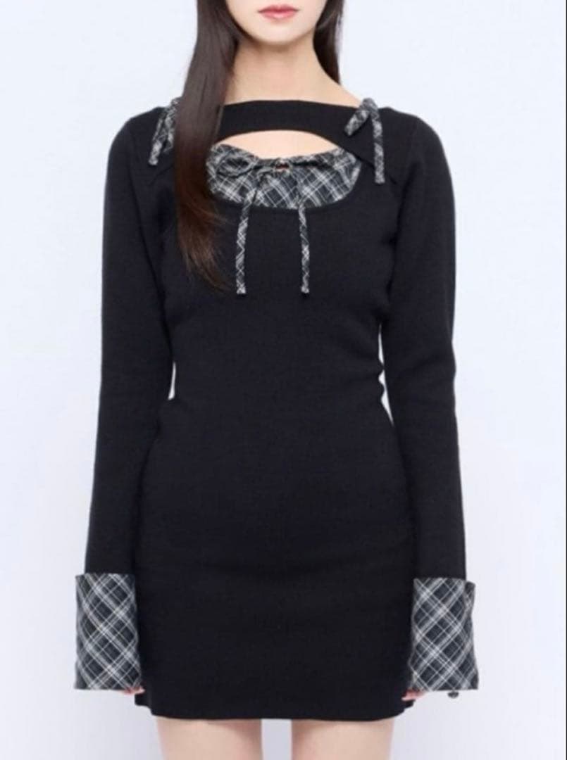 bubbles オープンリボンチェックワンピース M