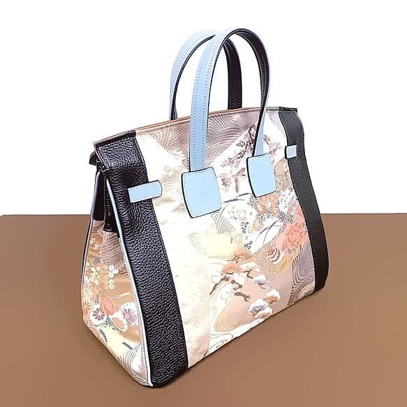 着物帯と本革のリメイクバッグ◆35サイズ◆remake.829 日本職◆#79