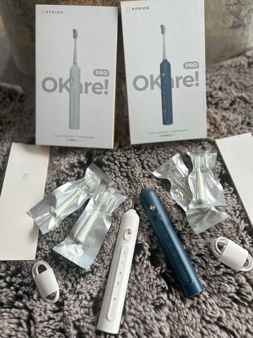 Okare! PRO｜音波電動歯ブラシ 本体 ホワイトとデニムブルー 2個セット